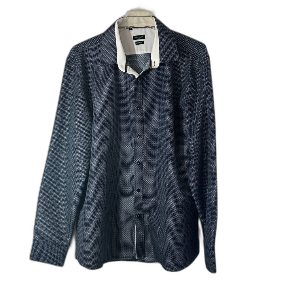 Rosso Milano Italy Blue and White Button Down Dress Shirt Modern Fit RM-4024
